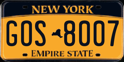 NY license plate GOS8007