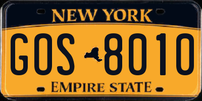 NY license plate GOS8010