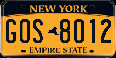 NY license plate GOS8012