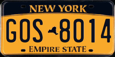 NY license plate GOS8014