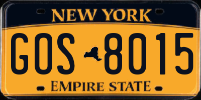 NY license plate GOS8015