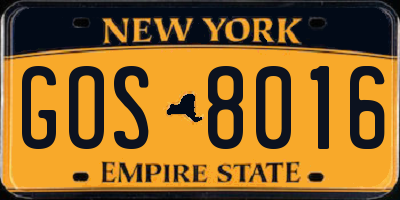 NY license plate GOS8016