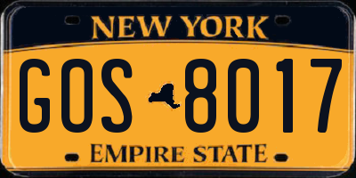NY license plate GOS8017