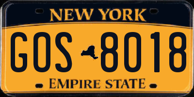 NY license plate GOS8018