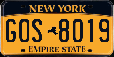 NY license plate GOS8019