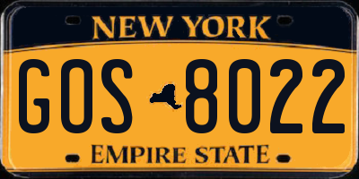 NY license plate GOS8022