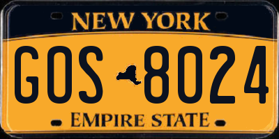 NY license plate GOS8024