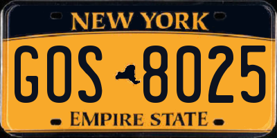 NY license plate GOS8025