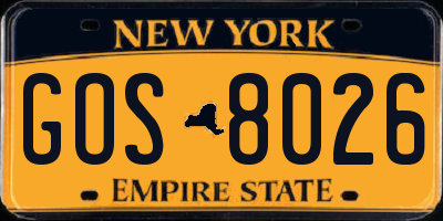 NY license plate GOS8026