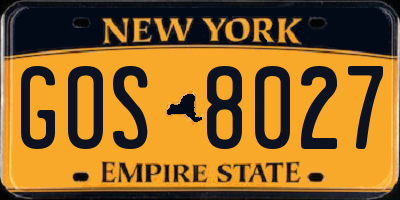 NY license plate GOS8027