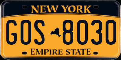 NY license plate GOS8030