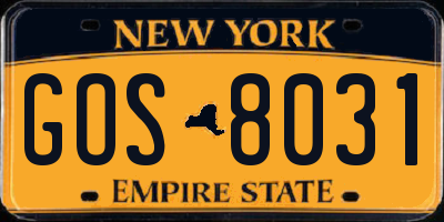 NY license plate GOS8031