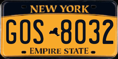 NY license plate GOS8032