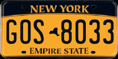 NY license plate GOS8033