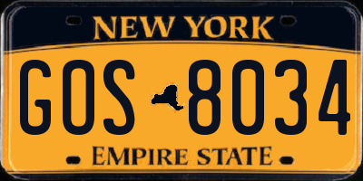 NY license plate GOS8034