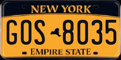 NY license plate GOS8035