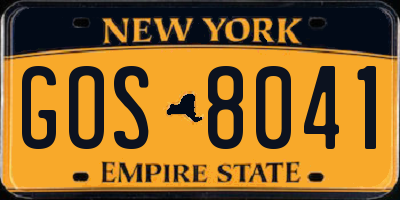 NY license plate GOS8041