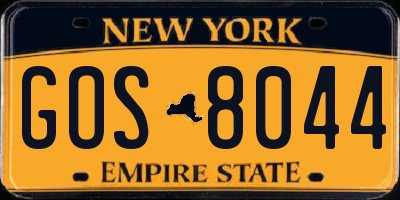 NY license plate GOS8044