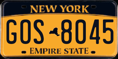 NY license plate GOS8045