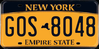 NY license plate GOS8048