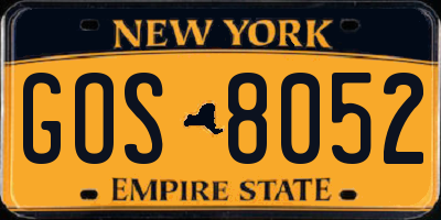 NY license plate GOS8052