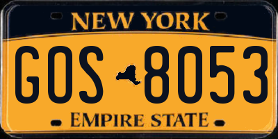 NY license plate GOS8053