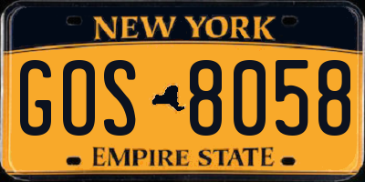 NY license plate GOS8058