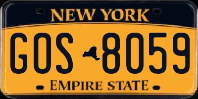NY license plate GOS8059