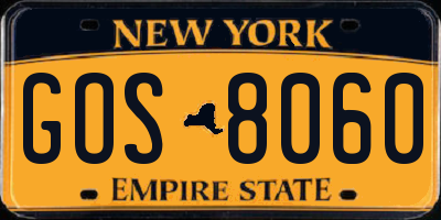 NY license plate GOS8060