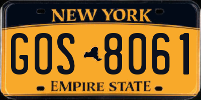 NY license plate GOS8061