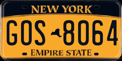 NY license plate GOS8064