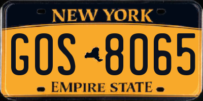 NY license plate GOS8065
