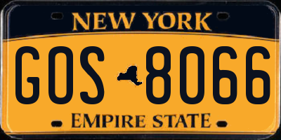 NY license plate GOS8066