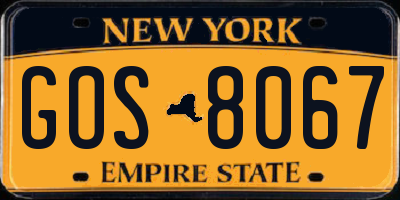 NY license plate GOS8067