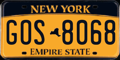 NY license plate GOS8068