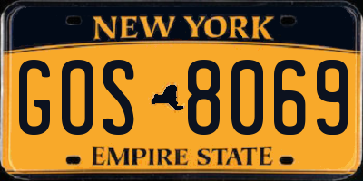 NY license plate GOS8069