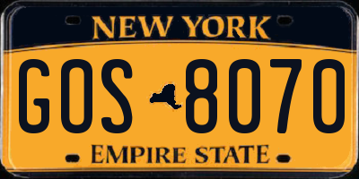 NY license plate GOS8070