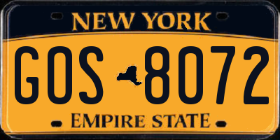 NY license plate GOS8072