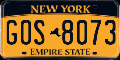 NY license plate GOS8073