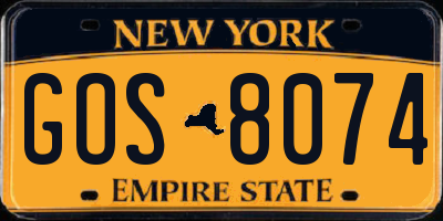 NY license plate GOS8074