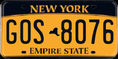 NY license plate GOS8076
