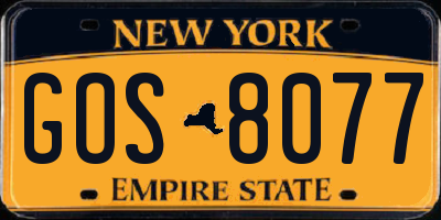 NY license plate GOS8077
