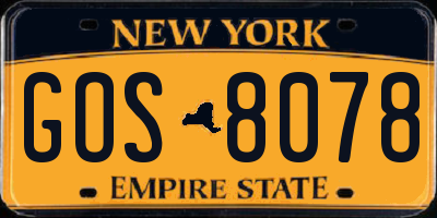 NY license plate GOS8078
