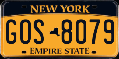 NY license plate GOS8079