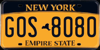 NY license plate GOS8080