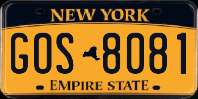 NY license plate GOS8081