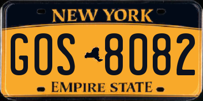 NY license plate GOS8082