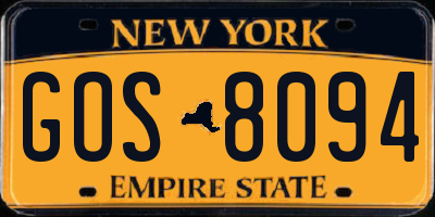 NY license plate GOS8094