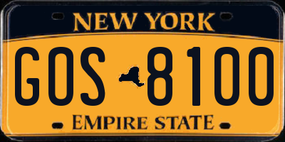 NY license plate GOS8100