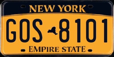 NY license plate GOS8101